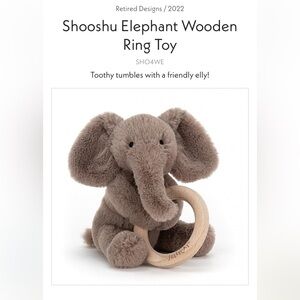 Jellycat Shooshu Elephant Wooden Ring Toy